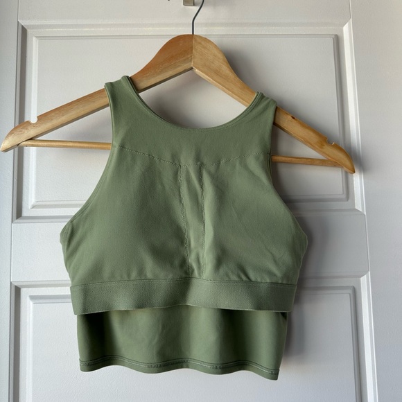 Athleta Olive Green Cropped Tank with Sports Bra - Picture 5 of 6